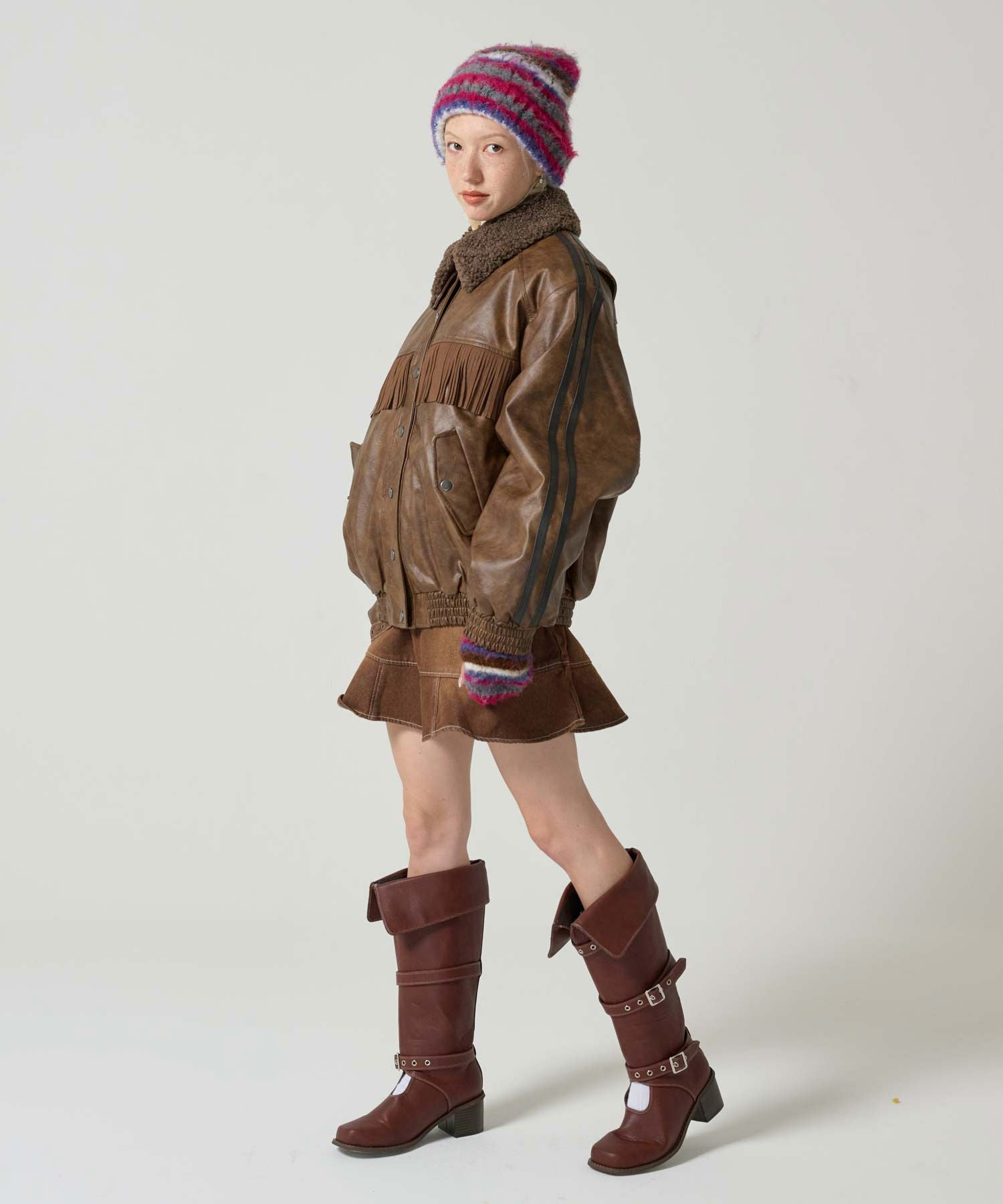 フェイクレザー ボンバージャケット TINA：JOJUN 全2色｜tnj141-0887