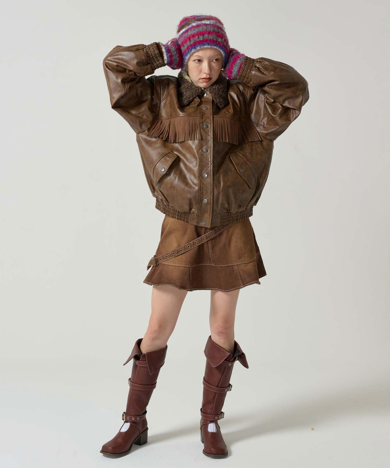 フェイクレザー ボンバージャケット TINA：JOJUN 全2色｜tnj141-0887