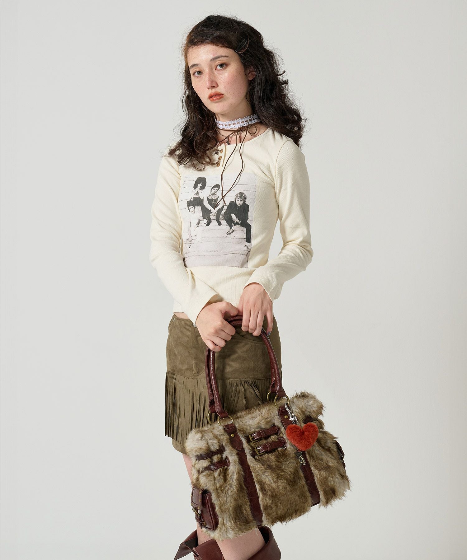 ヴィンテージライク フェイクファーハンドバッグ TINA：JOJUN 全2色