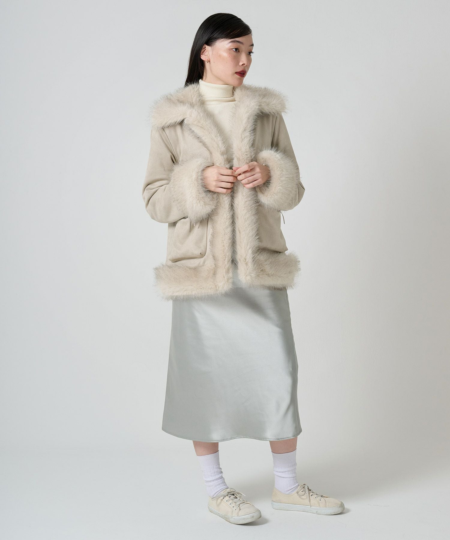 フェイクファー ドッキングスエードコート TINA：JOJUN 全2色｜tnj141