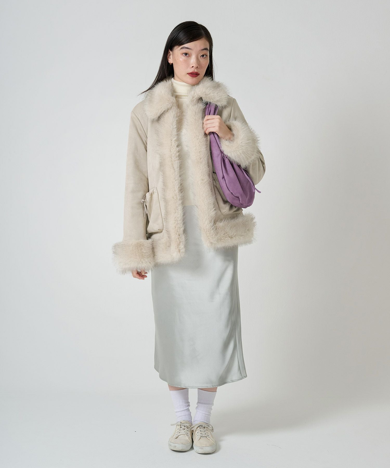 フェイクファー ドッキングスエードコート TINA：JOJUN 全2色｜tnj141