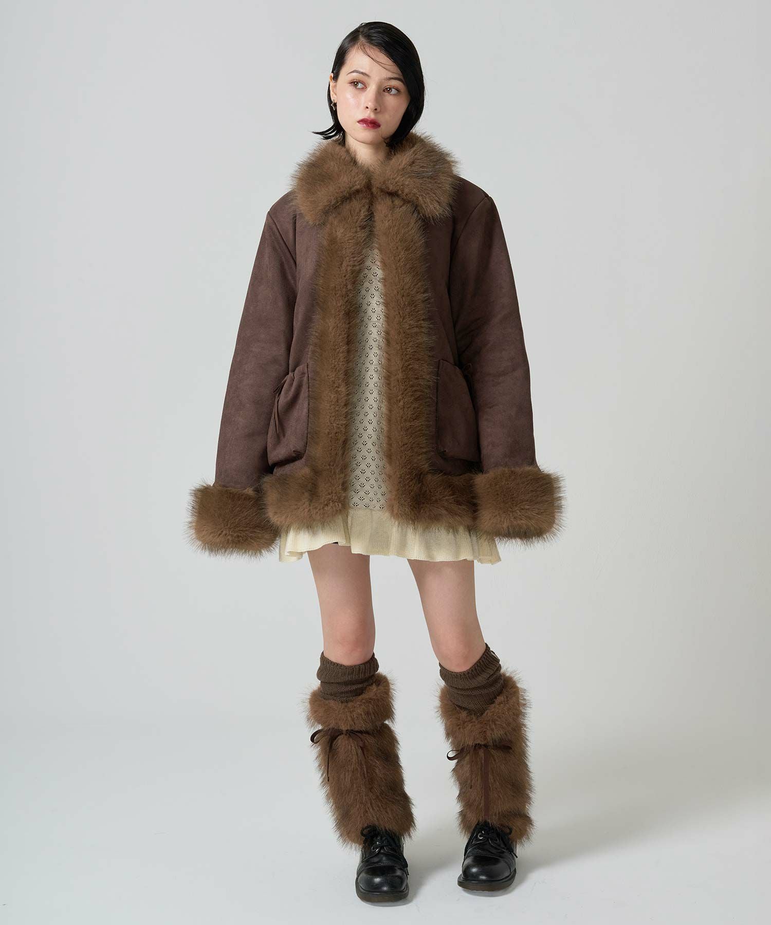 フェイクファー ドッキングスエードコート TINA：JOJUN 全2色｜tnj141