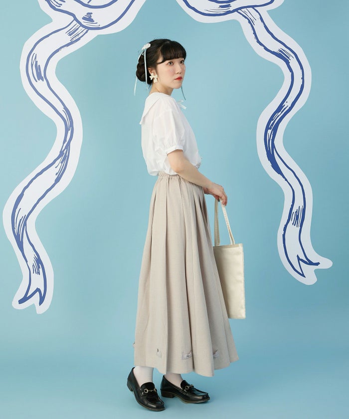 ウエストゴム クラシカル リネンライク 夏 ロング/グレー/ベージュ/M