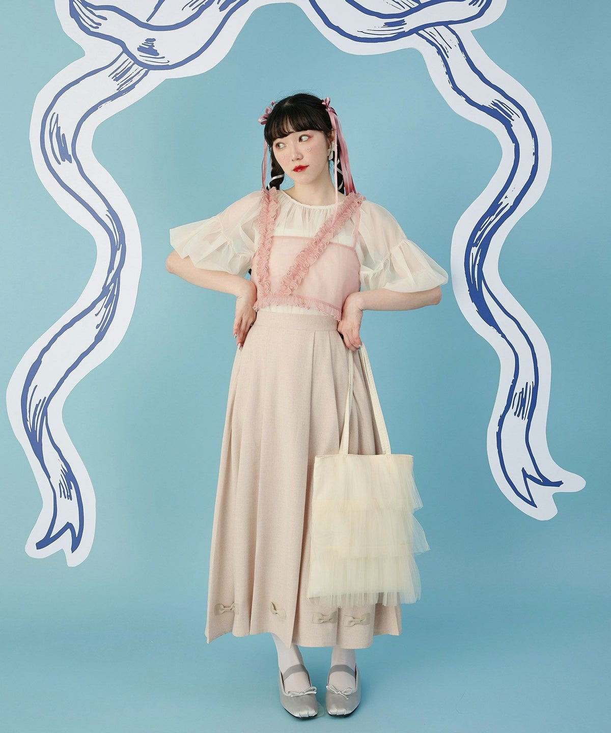 ウエストゴム クラシカル リネンライク 夏 ロング/グレー/ベージュ/M