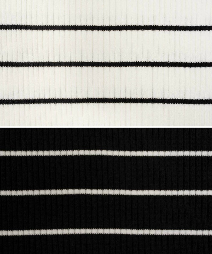 レディース/セレクト/トップス/ニット/ハイゲージ/オフショル/襟/アシメ/配色/バイカラー/リボン/グログラン/アフタヌーンティー/上品/エレガント/フェミニン/可愛い/春/夏/白/黒/ホワイト/ブラック/半袖/ボーダー/彼ママ/お食事会