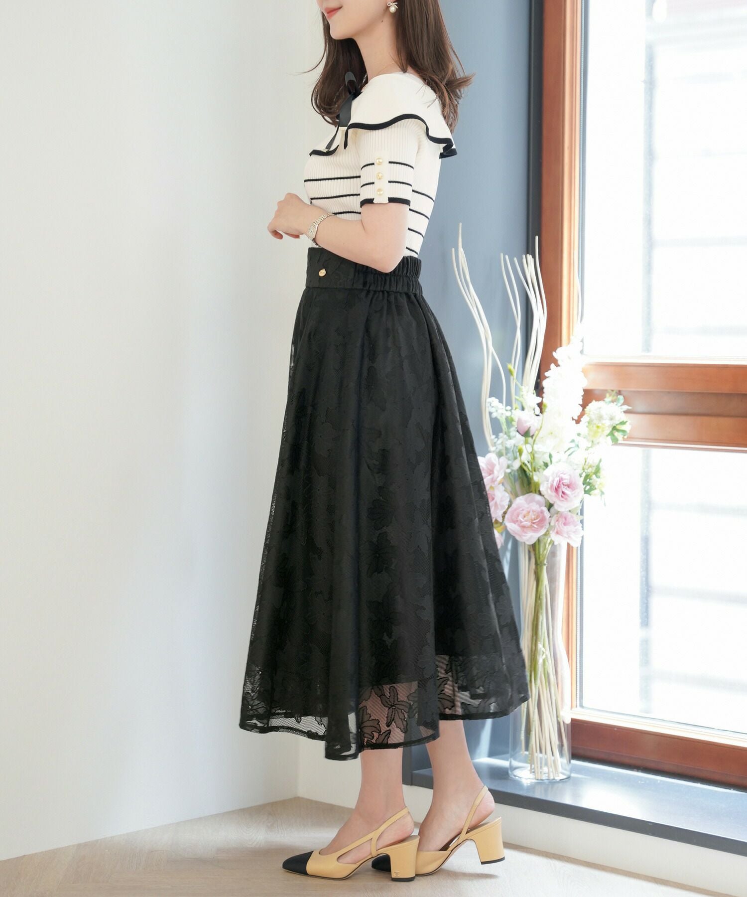 フラワー レース フレアスカート le reve vaniller 全2色 ｜lvn621