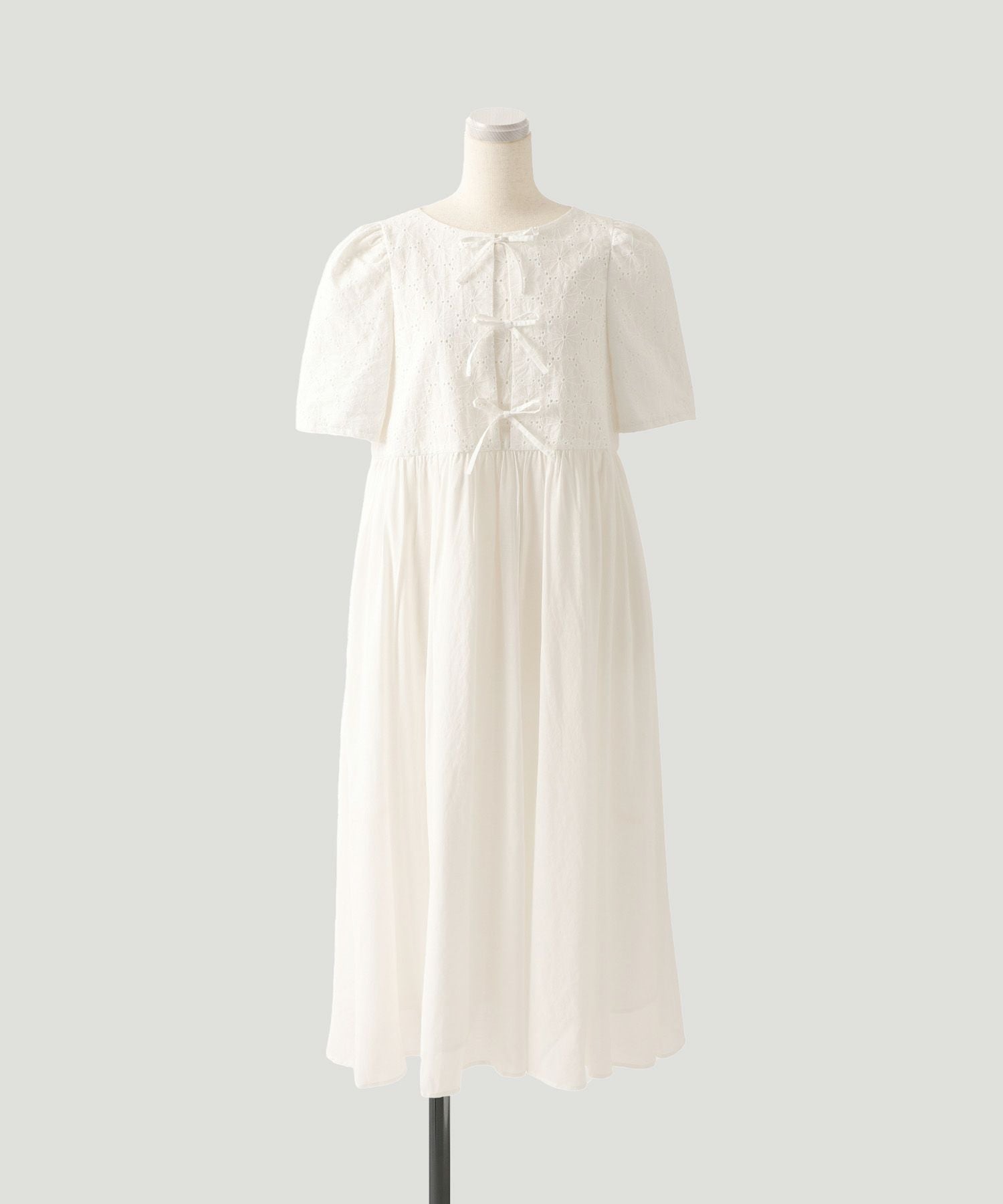 コットンレース フロントリボン マキシ丈 ワンピース HUIT 全2色