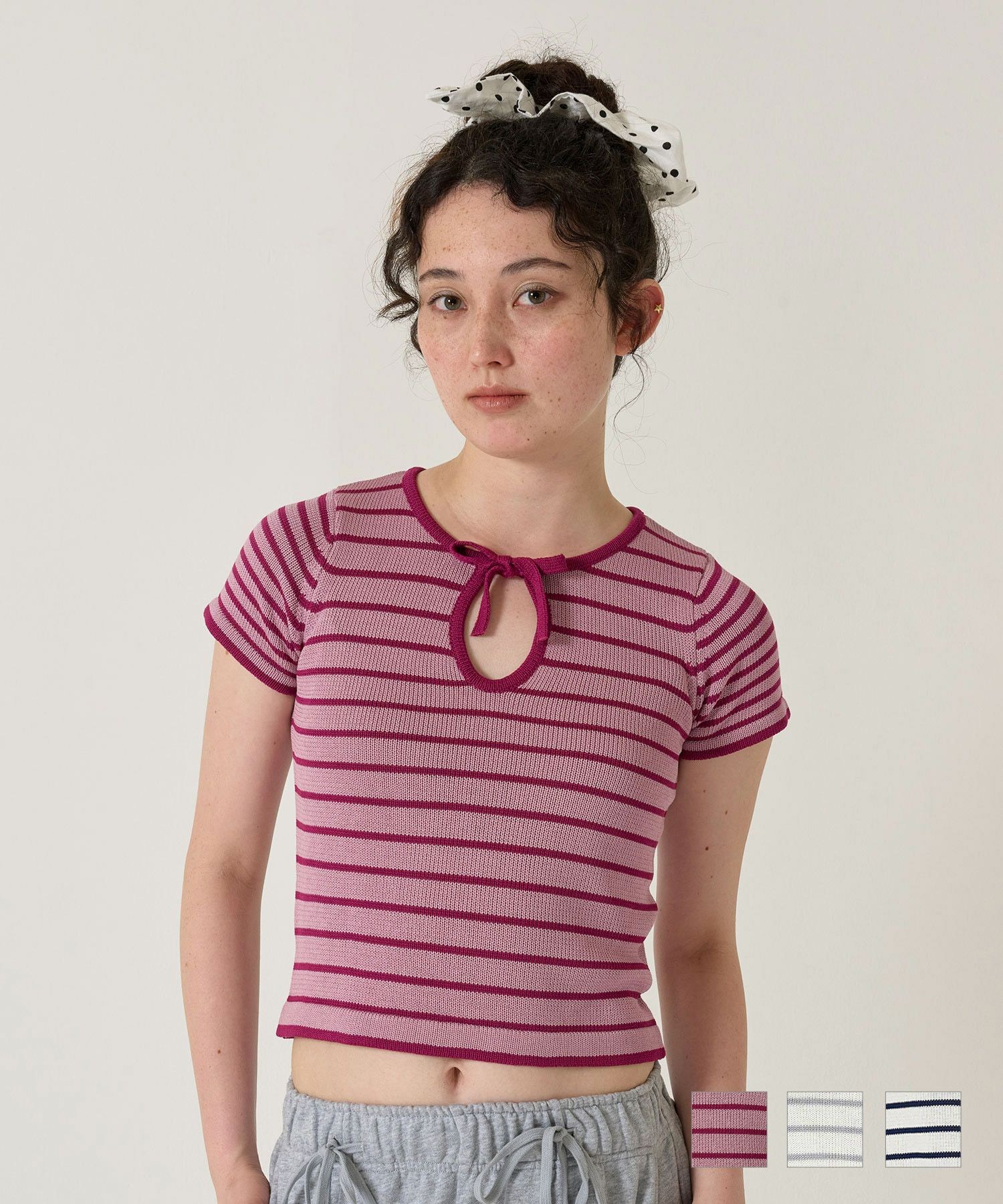 半袖 ボーダーニットプルオーバー TINA：JOJUN 全3色｜tnj431-0909【2