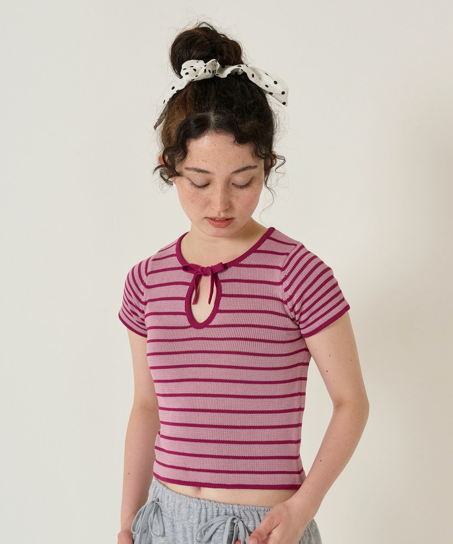 半袖 ボーダーニットプルオーバー TINA：JOJUN 全3色｜tnj431-0909【2