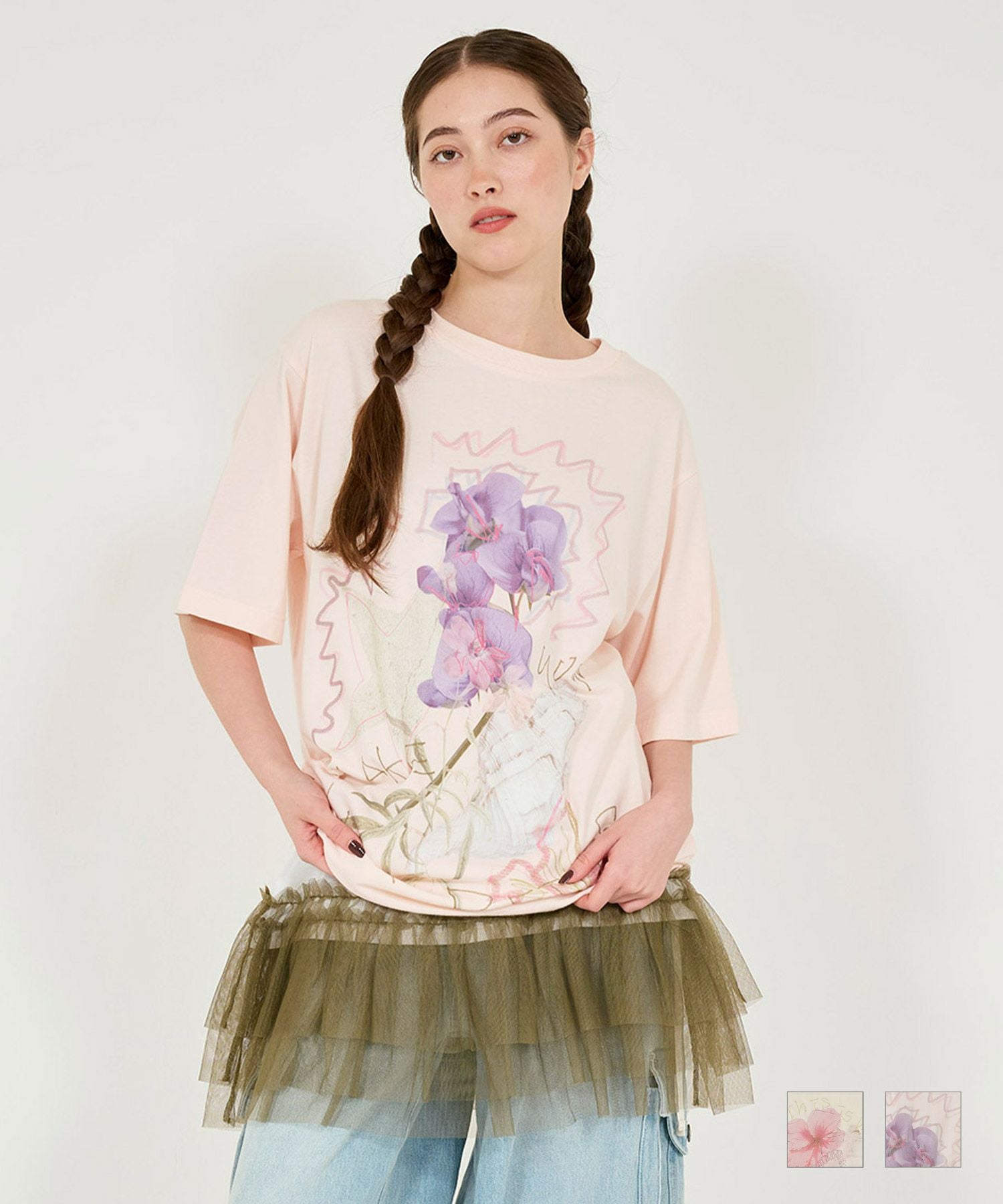 フラワーコラージュ オーバーTシャツ TINA：JOJUN 全2色｜tnj531-0922