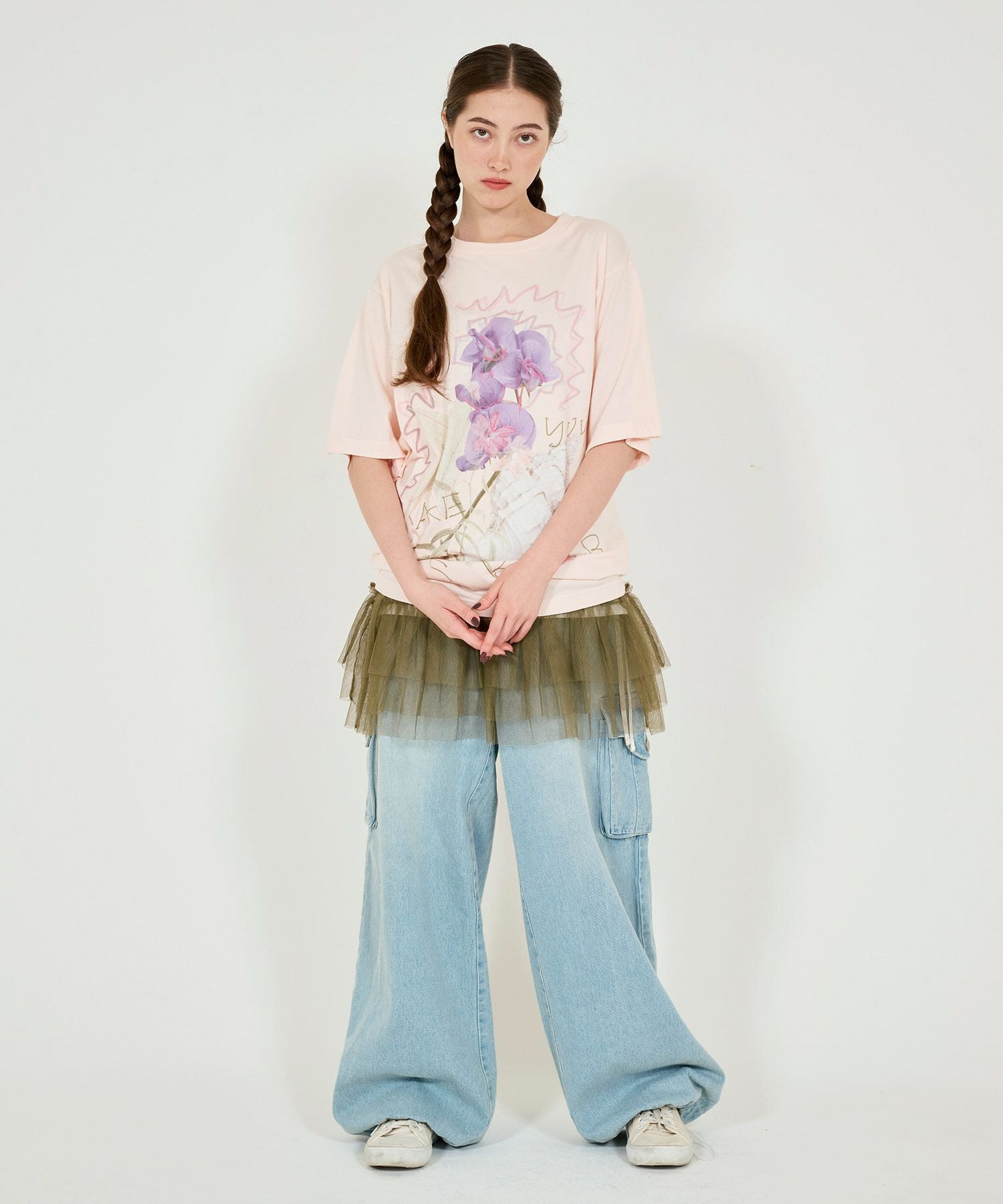 フラワーコラージュ オーバーTシャツ TINA：JOJUN 全2色｜tnj531-0922