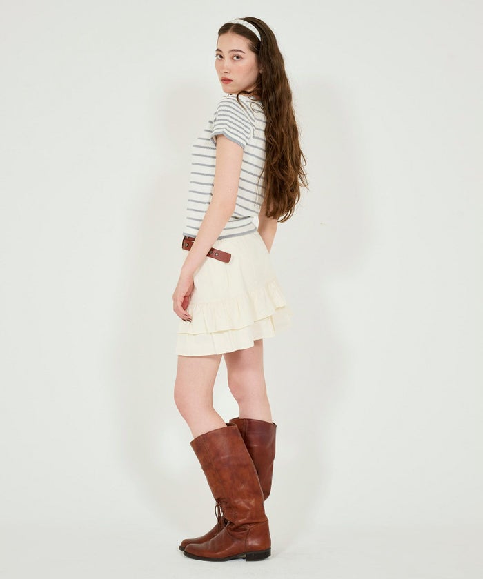 スカート/ティアードスカート/ミニスカート/アイボリー/カーキグレー