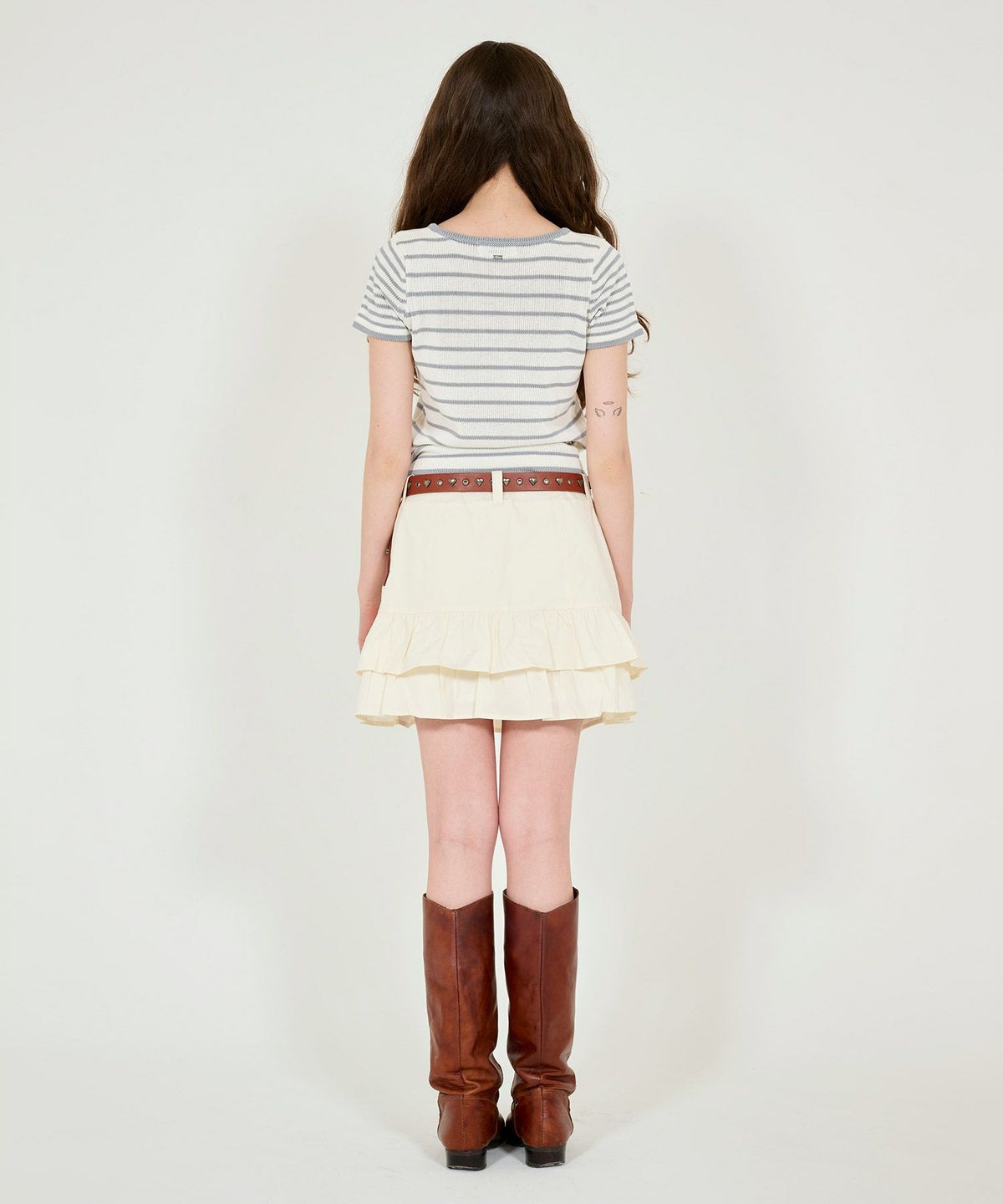 スカート/ティアードスカート/ミニスカート/アイボリー/カーキグレー