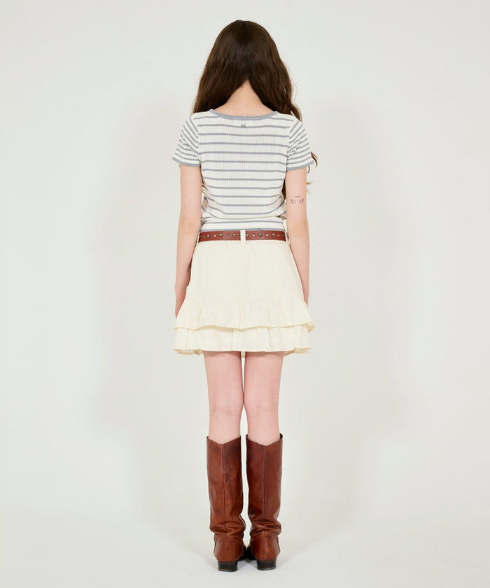 スカート/ティアードスカート/ミニスカート/アイボリー/カーキグレー