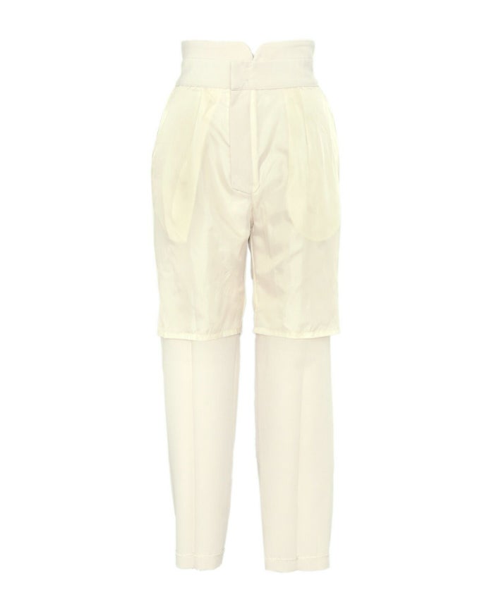 レディース/ボトムス/パンツ/テーパード/センタープレス/タック/フルレングス/パール/ポケット/ハイウエスト/フリル/エレガント/上品/シンプル/オフィススタイル/オフィスカジュアル/通勤/春/夏/秋/冬/アイボリー/ブルーグレー/ネイビー/手洗い可