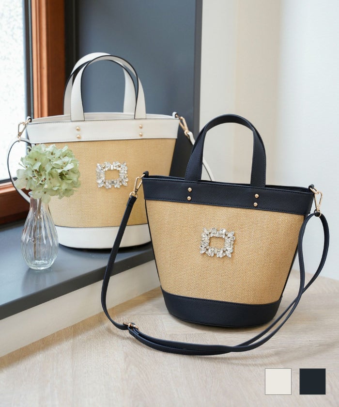 バッグ 小物 カゴバッグ 雑材 配色 鞄 雑貨 ビジュー アタッチ ペーパー カゴバッグ le reve vaniller