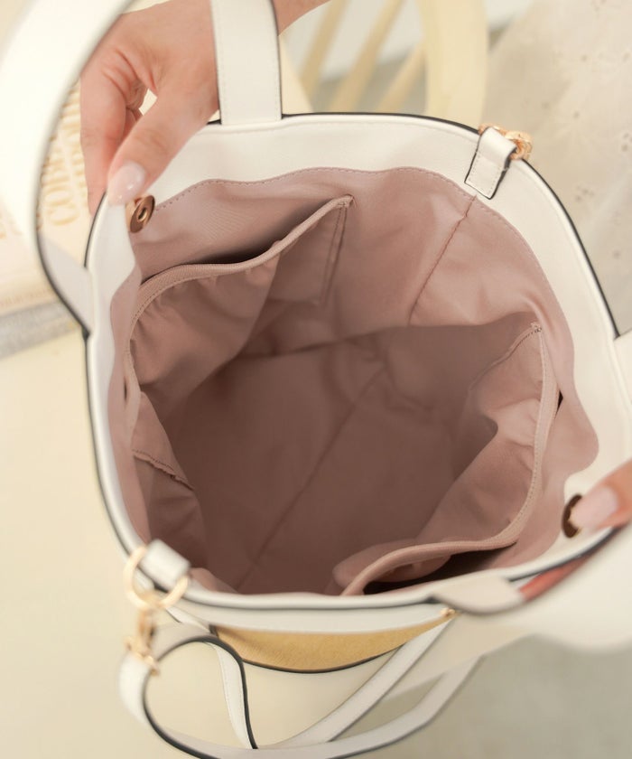 レディース/バッグ/小物/カゴバッグ/バケットバッグ/ショルダーバッグ/バイカラー/雑材/夏/ビジュー/ホワイト/ネイビー/配色/鞄/雑貨/涼し気/上品/華やか/軽量