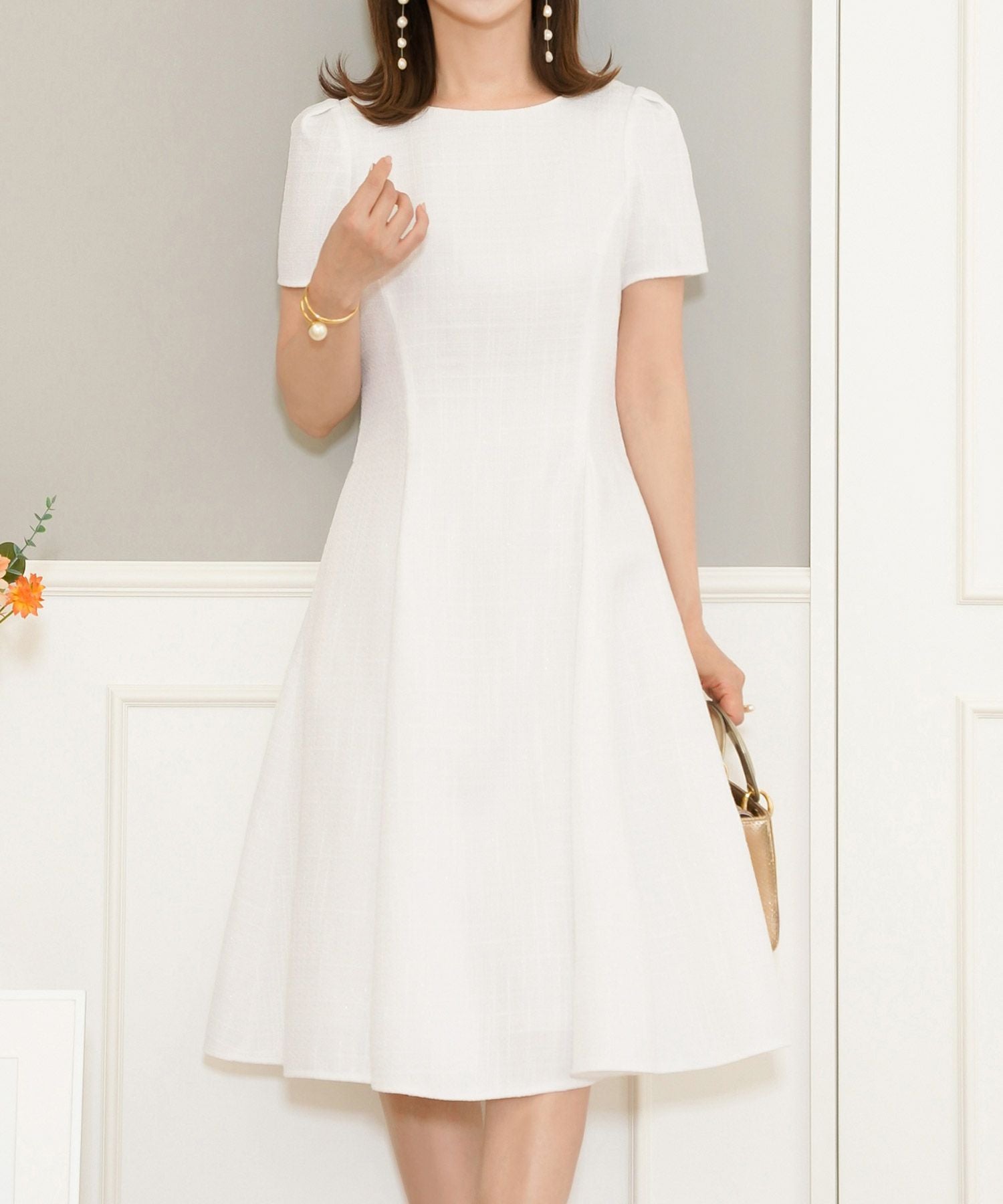 サマーツイード マチ入り フレア ワンピース Prima Scherrer 全3色