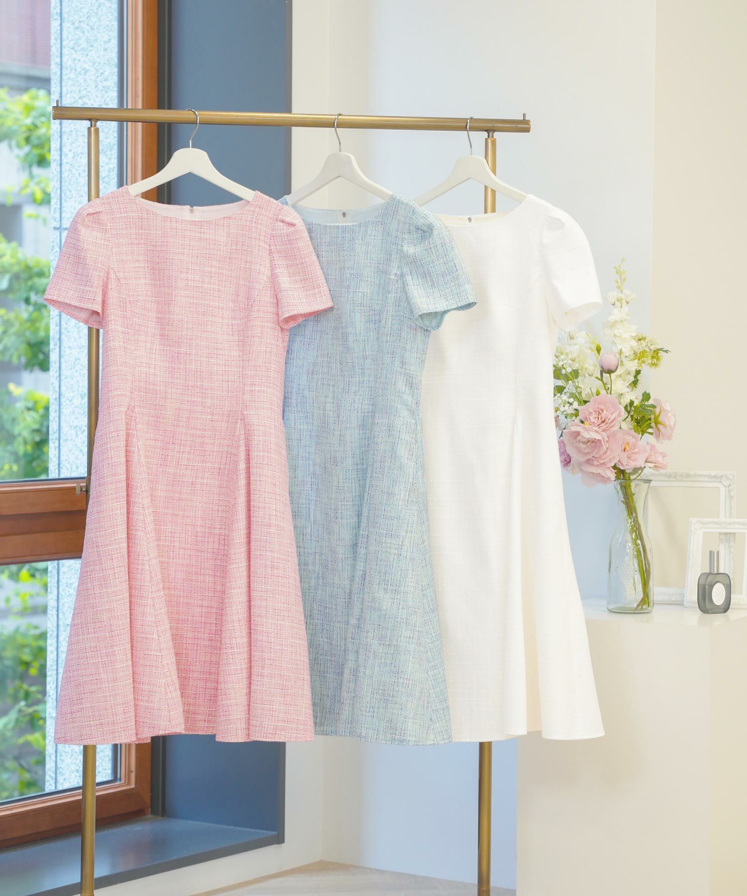 サマーツイード マチ入り フレア ワンピース Prima Scherrer 全3色