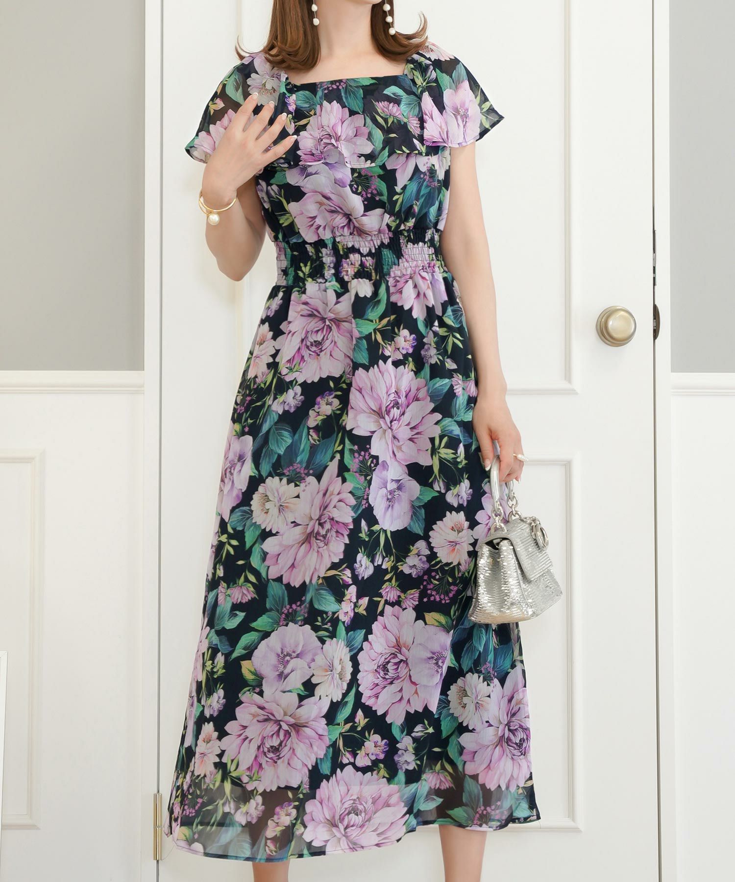 ラッフルカラー プリント ワンピース Prima Scherrer 全3色｜psc321