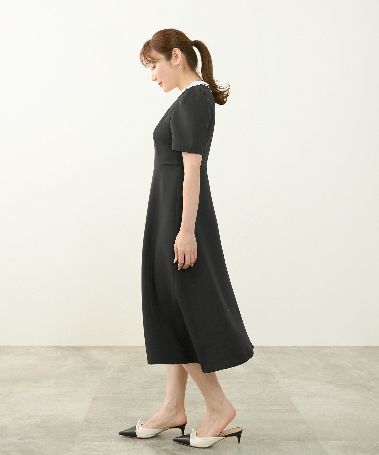 ワンピース レース襟 フィット&フレア 半袖｜冠婚葬祭、七五三、お