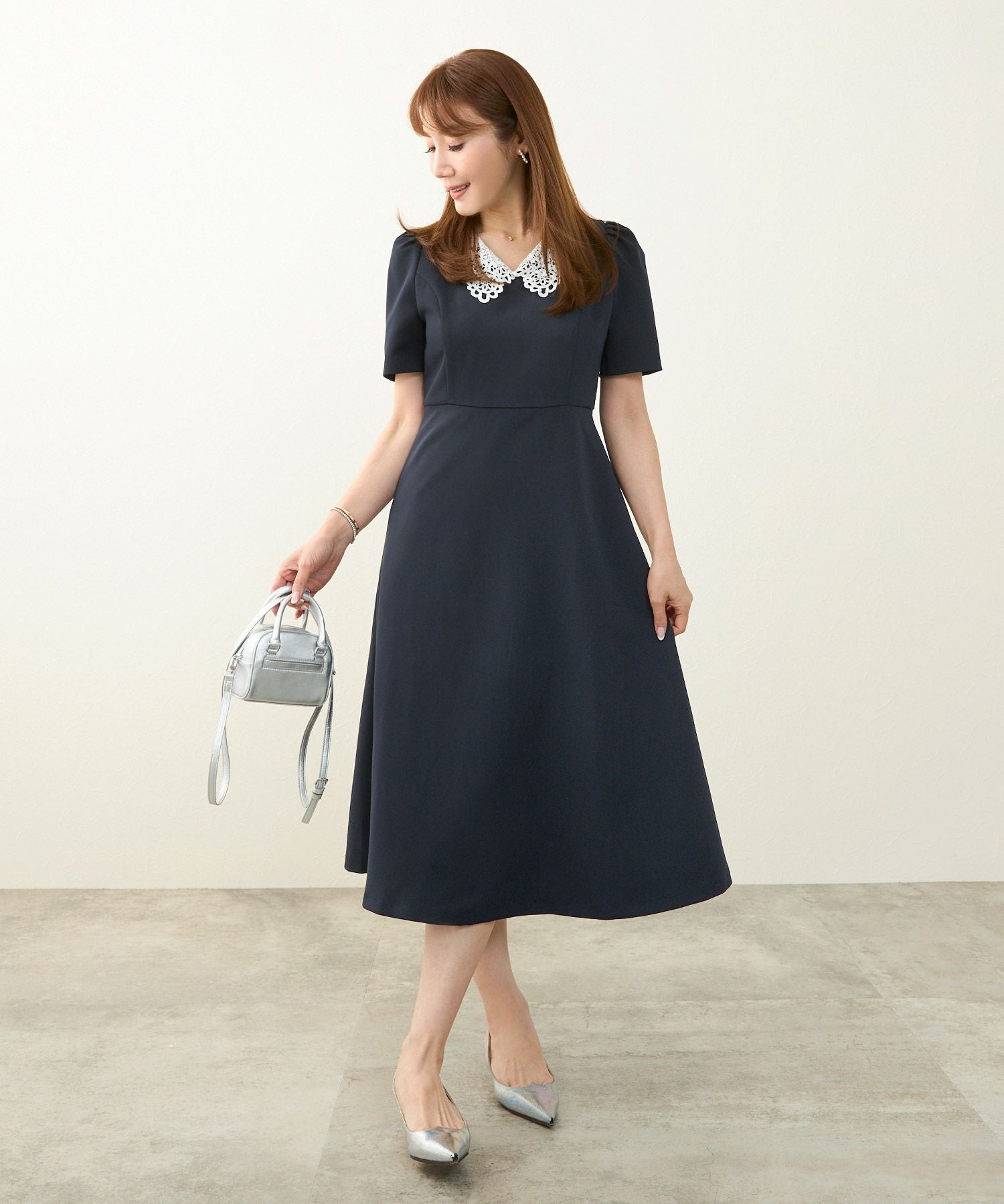 ワンピース レース襟 フィット&フレア 半袖｜冠婚葬祭、七五三、お