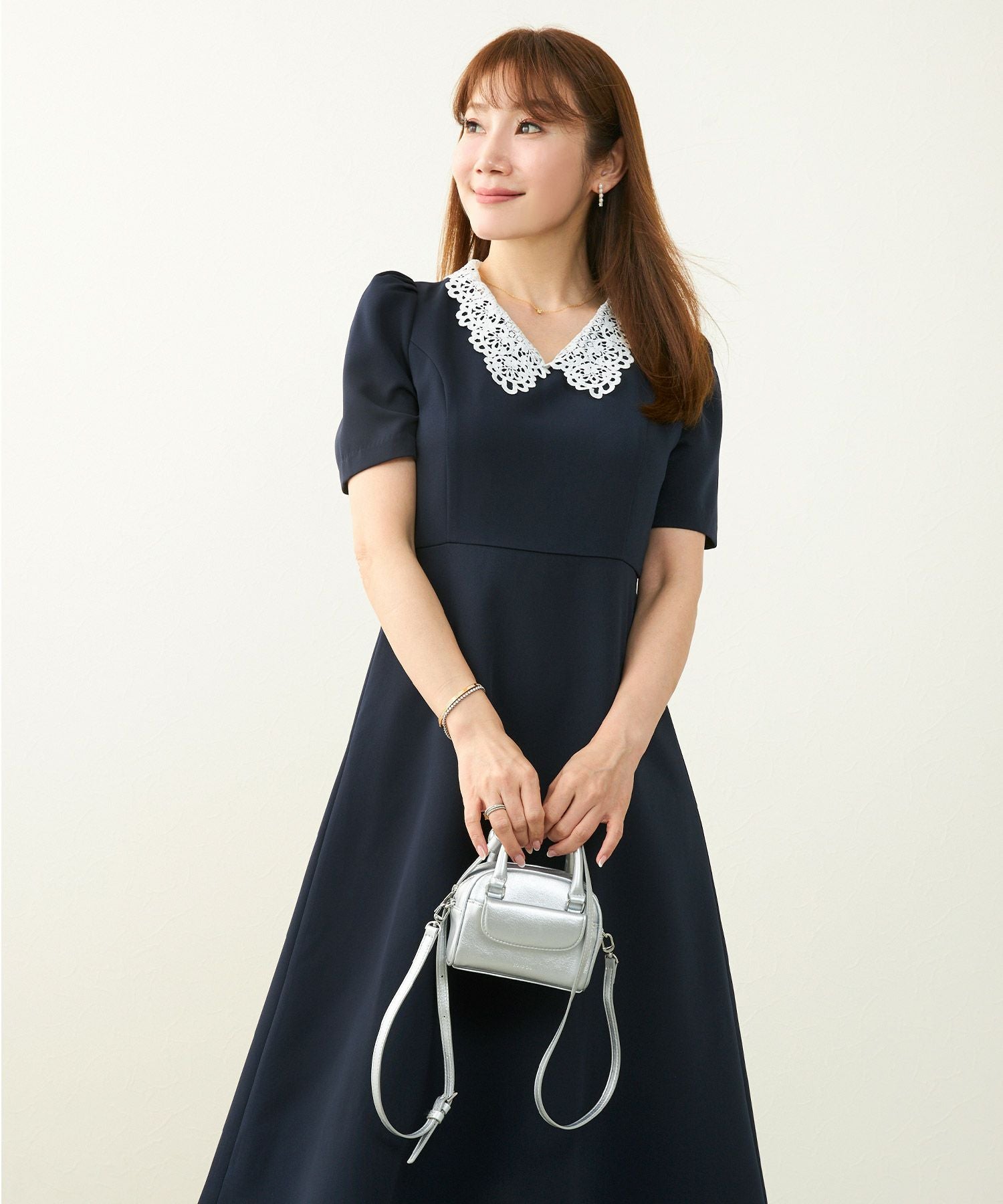 ワンピース レース襟 フィット&フレア 半袖｜冠婚葬祭、七五三、お