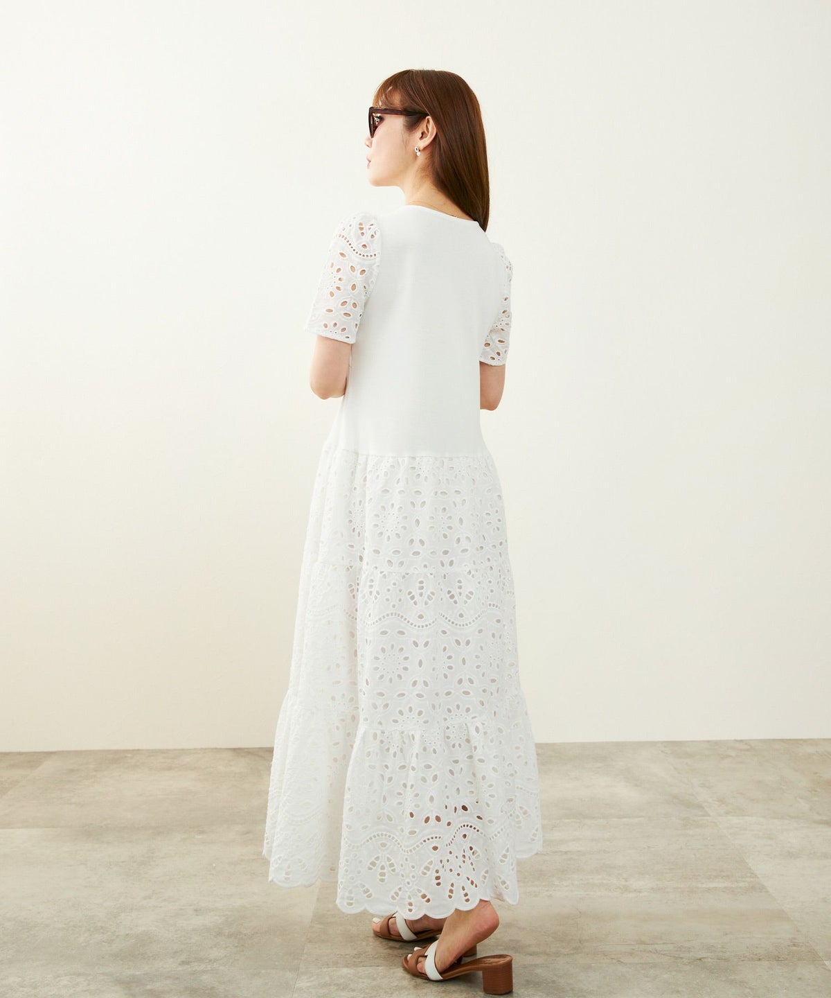 新色追加手洗い可コットンレースカットソーフレアロング大人かわいいきれいめ白黒春夏秋ドッキング綿ジョイントスペース