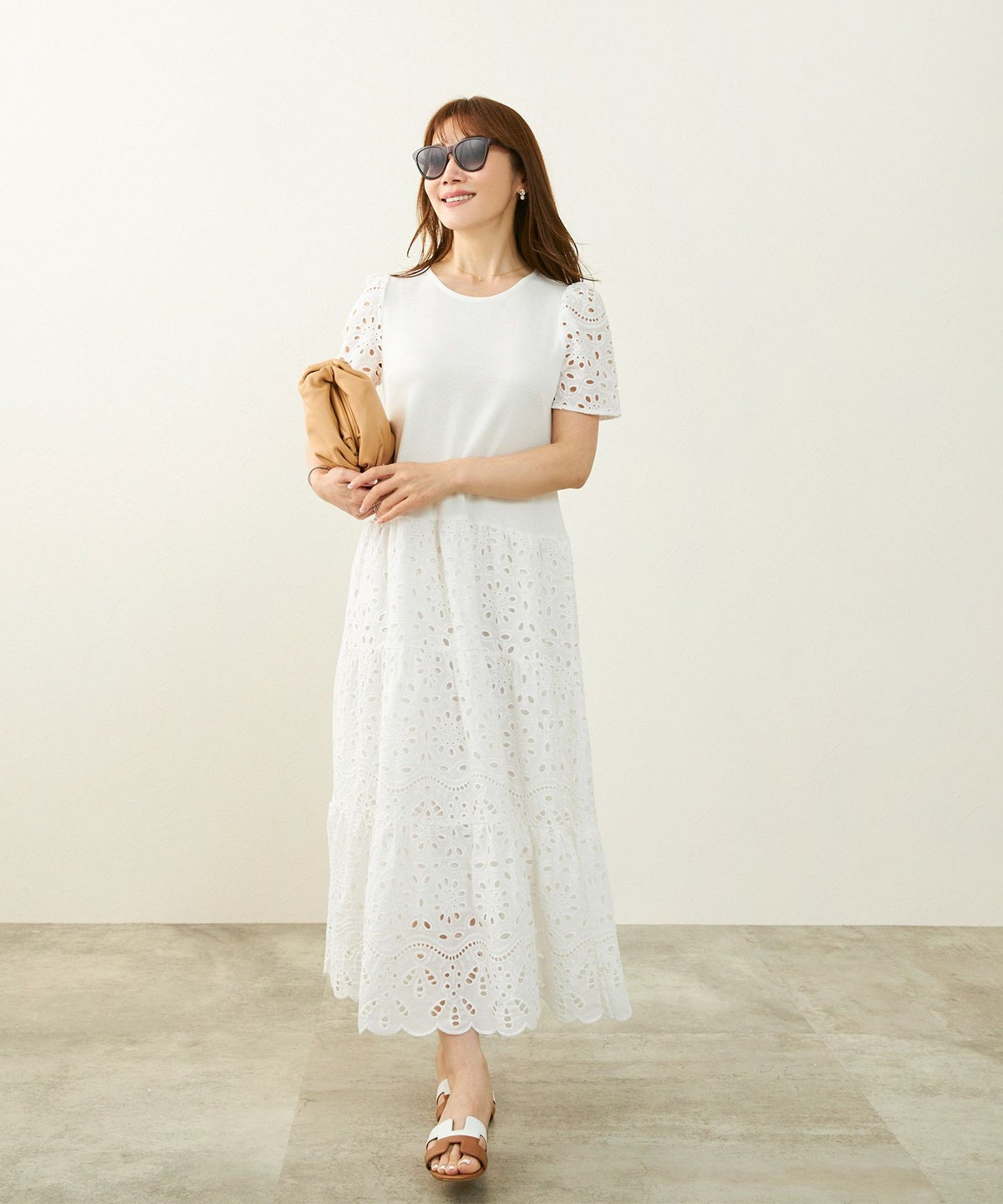 新色追加手洗い可コットンレースカットソーフレアロング大人かわいいきれいめ白黒春夏秋ドッキング綿ジョイントスペース