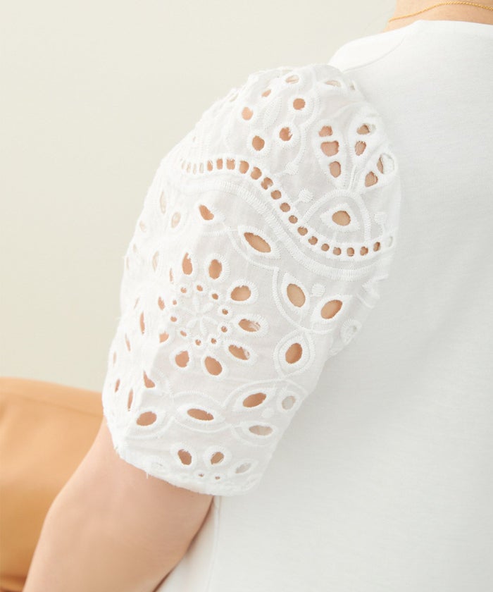 新色追加手洗い可コットンレースカットソーフレアロング大人かわいいきれいめ白黒春夏秋ドッキング綿ジョイントスペース