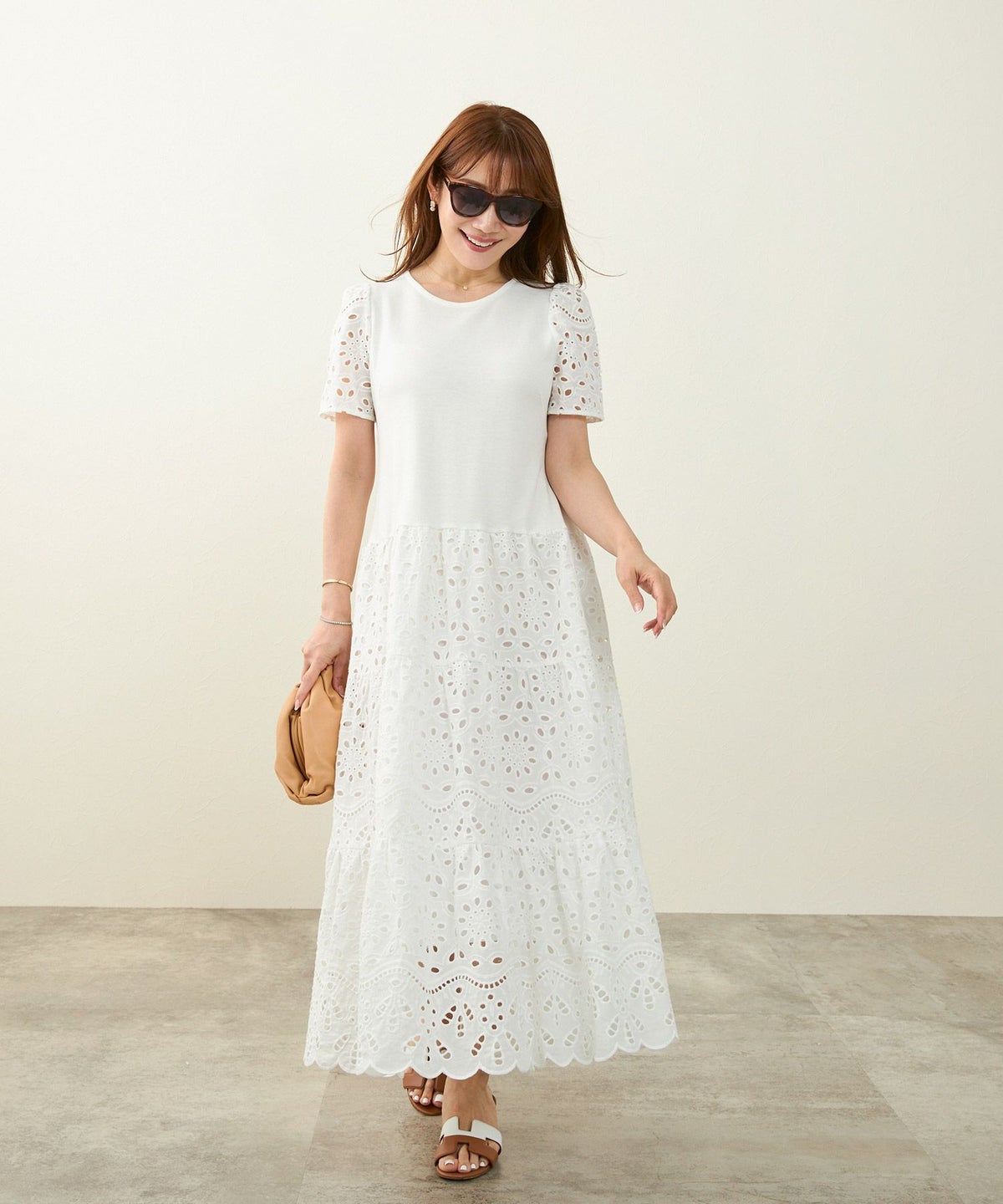 新色追加手洗い可コットンレースカットソーフレアロング大人かわいいきれいめ白黒春夏秋ドッキング綿ジョイントスペース