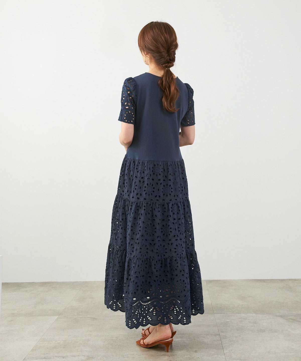 新色追加手洗い可コットンレースカットソーフレアロング大人かわいいきれいめ白黒春夏秋ドッキング綿ジョイントスペース