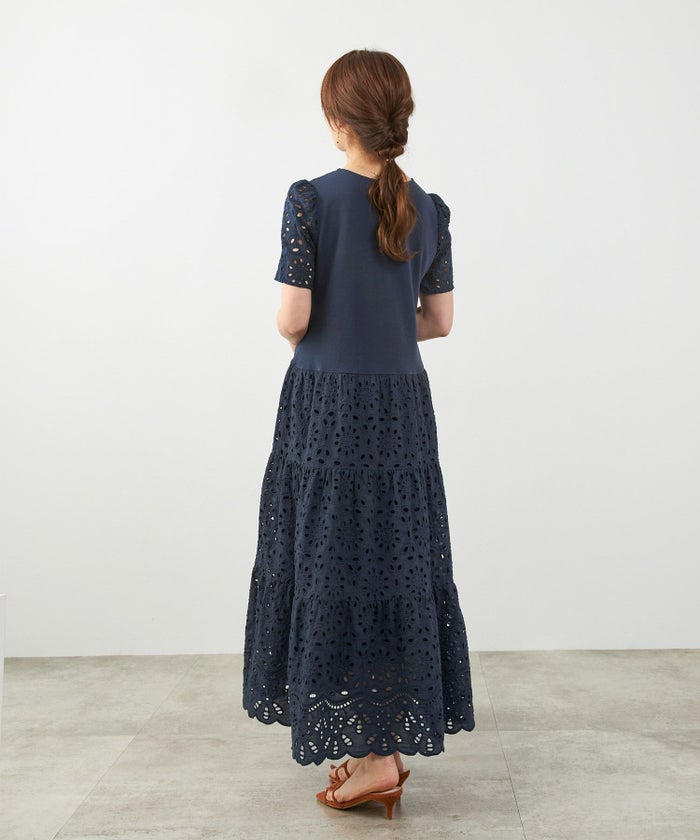 新色追加手洗い可コットンレースカットソーフレアロング大人かわいいきれいめ白黒春夏秋ドッキング綿ジョイントスペース