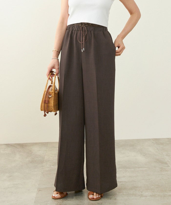 手洗い可/セレクトワイドパンツ無地レディースきれいめ大人オフィス紐ウエストジョイントスペース
