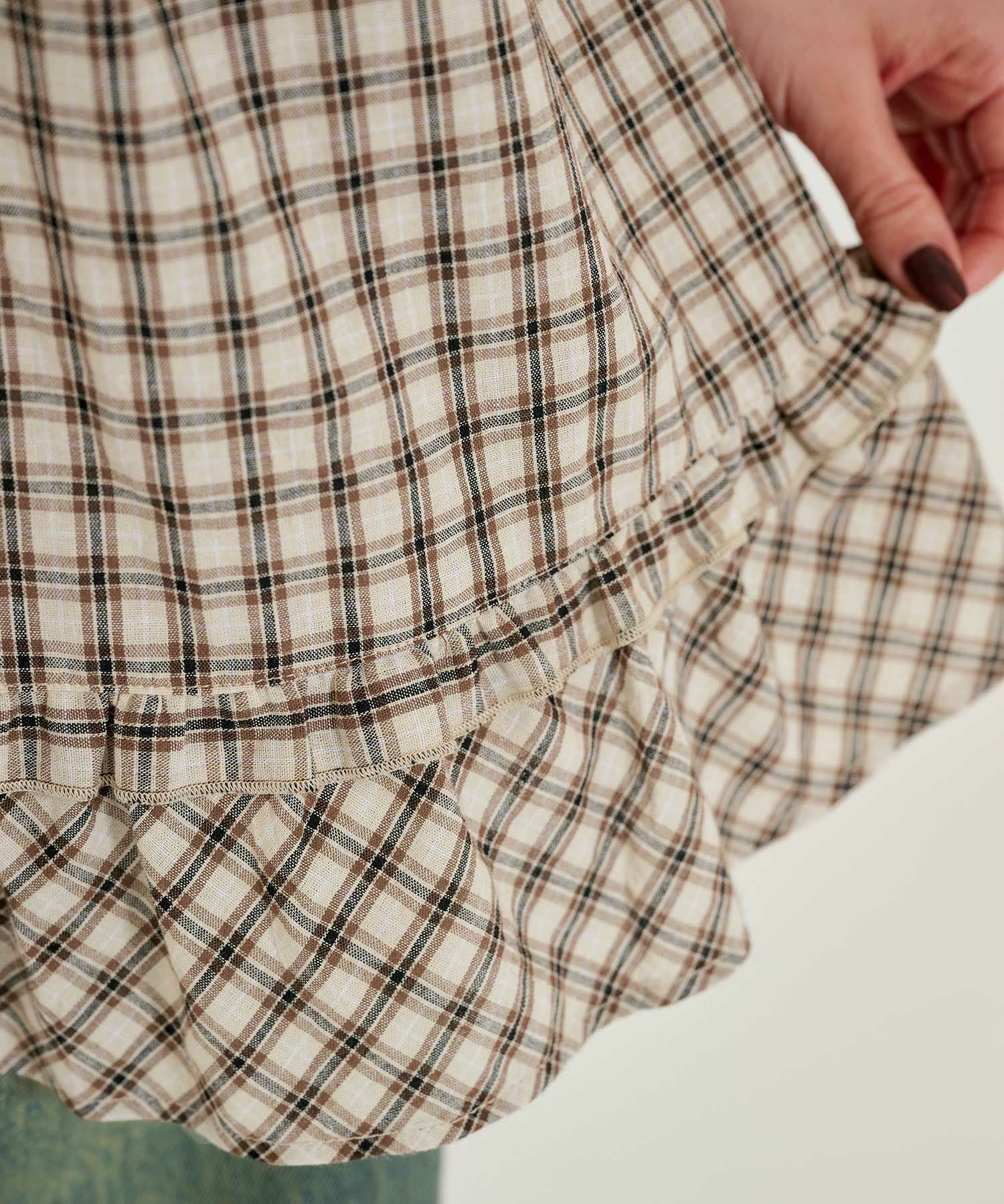 裾フリル ノースリーブチェックワンピース TINA：JOJUN 全2色｜tnj331