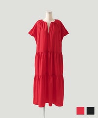 セレクト 夏 フレンチスリーブ シンプル ワンマイル ふんわり ロング マキシ セレクト スキッパー ティアード ワンピース HUIT