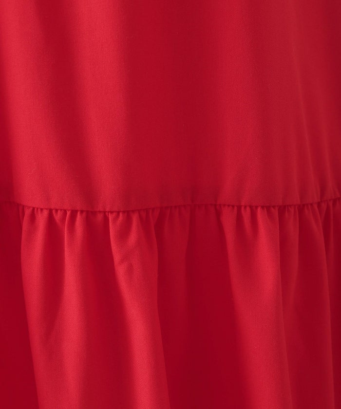 セレクト 夏 フレンチスリーブ シンプル ワンマイル ふんわり ロング マキシ/レッド/ブラック/M