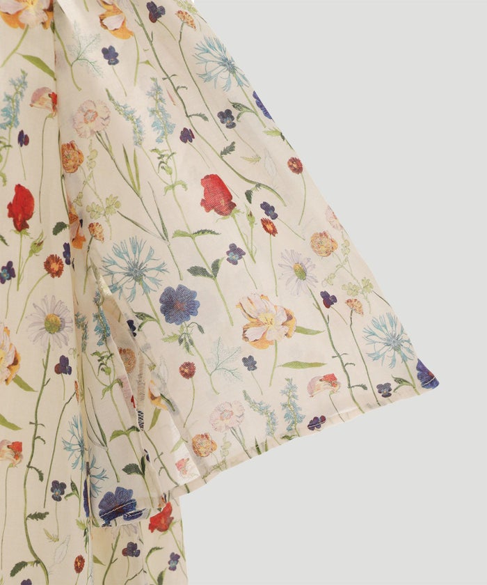 花柄 夏 ボタニカル スタンドカラー/ホワイト/アイボリー/M