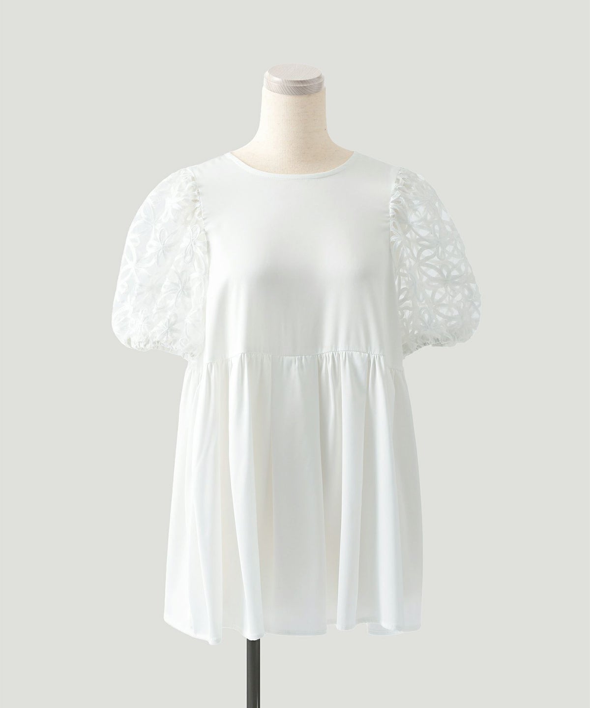 オフィス 夏 シアー バルーンスリーブ 上品 リボン ハイウエスト/ホワイト/ブラック/M