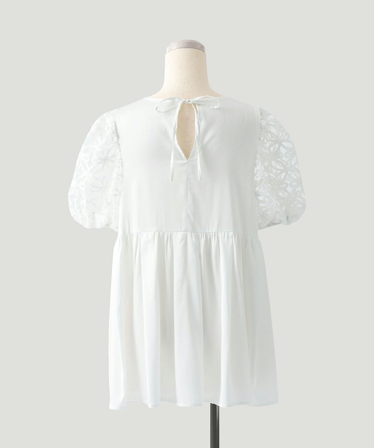 オフィス 夏 シアー バルーンスリーブ 上品 リボン ハイウエスト/ホワイト/ブラック/M