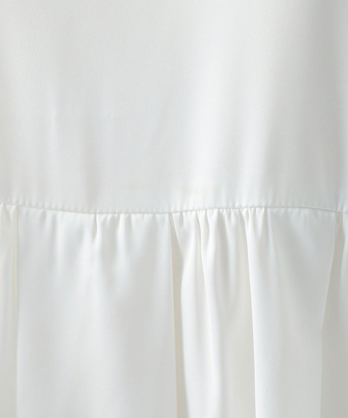 オフィス 夏 シアー バルーンスリーブ 上品 リボン ハイウエスト/ホワイト/ブラック/M