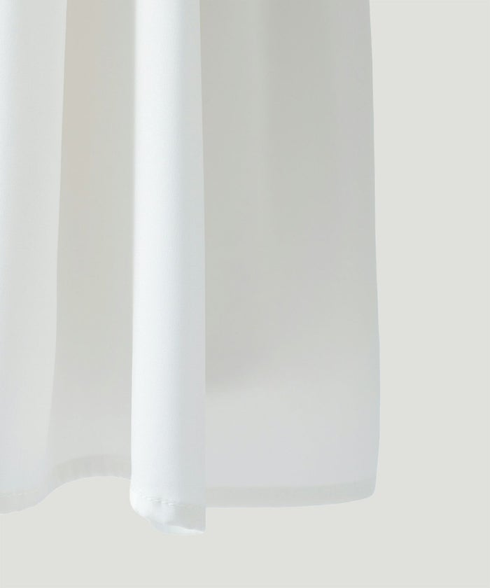 オフィス 夏 シアー バルーンスリーブ 上品 リボン ハイウエスト/ホワイト/ブラック/M