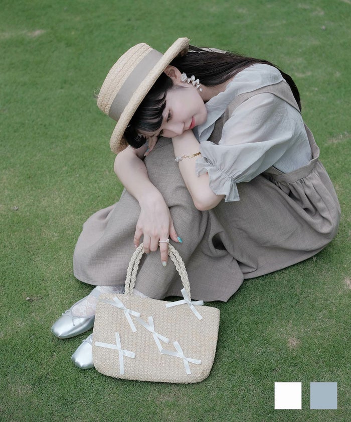 かごバッグ 夏 ラメ リゾート ポケット リボン ペーパー トート miolite