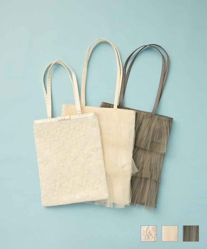 サブバッグ トレンド レース チュール ティアード ポケット付き デザイン トート バッグ miolite