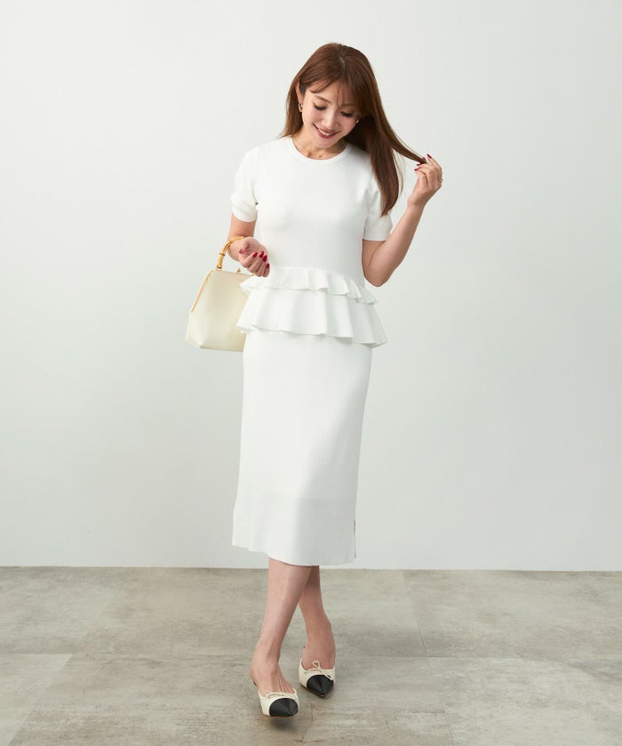 手洗い可サマーニットタイトスカートスリット膝丈かわいいきれいめ白黒大人春夏秋ジョイントスペース