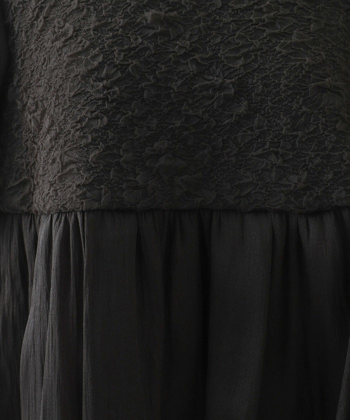 オーガンジー フェミニン ペプラム シアー パフスリーブ 半袖/ホワイト/ブラック/M