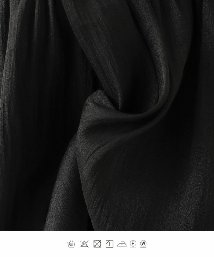 オーガンジー フェミニン ペプラム シアー パフスリーブ 半袖/ホワイト/ブラック/M