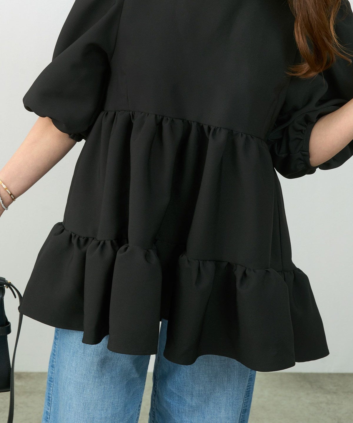 手洗い可ブラウストップスレディース半袖白黒かわいいオフィス大人きれいめ夏ジョイントスペース