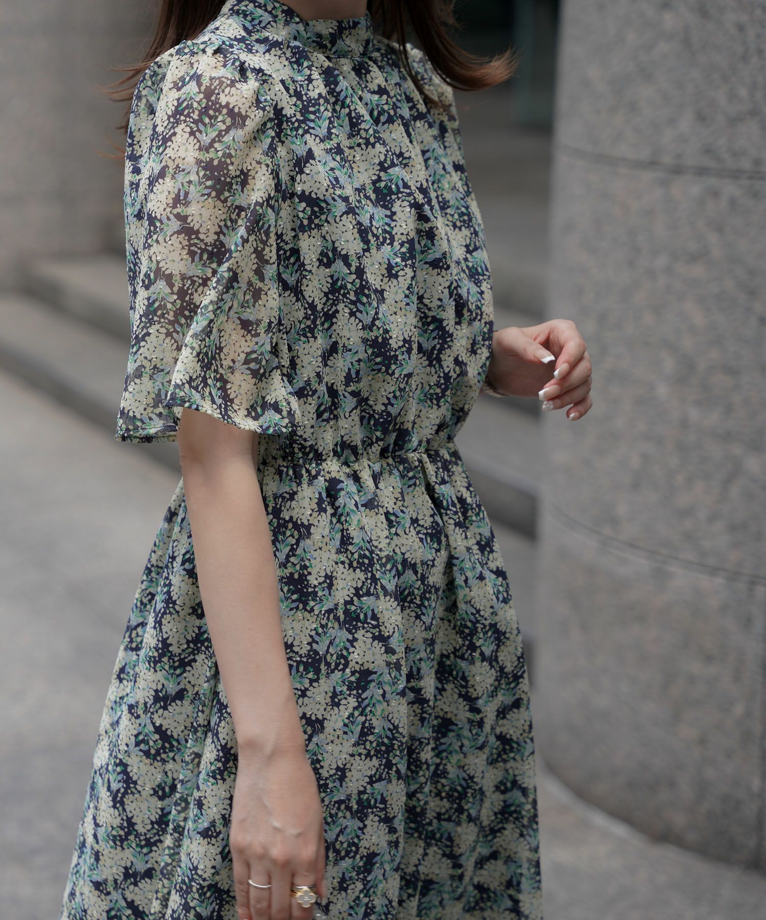 水彩柄 シフォン カットドビー ワンピース HUIT 全2色｜hit331-0166【1