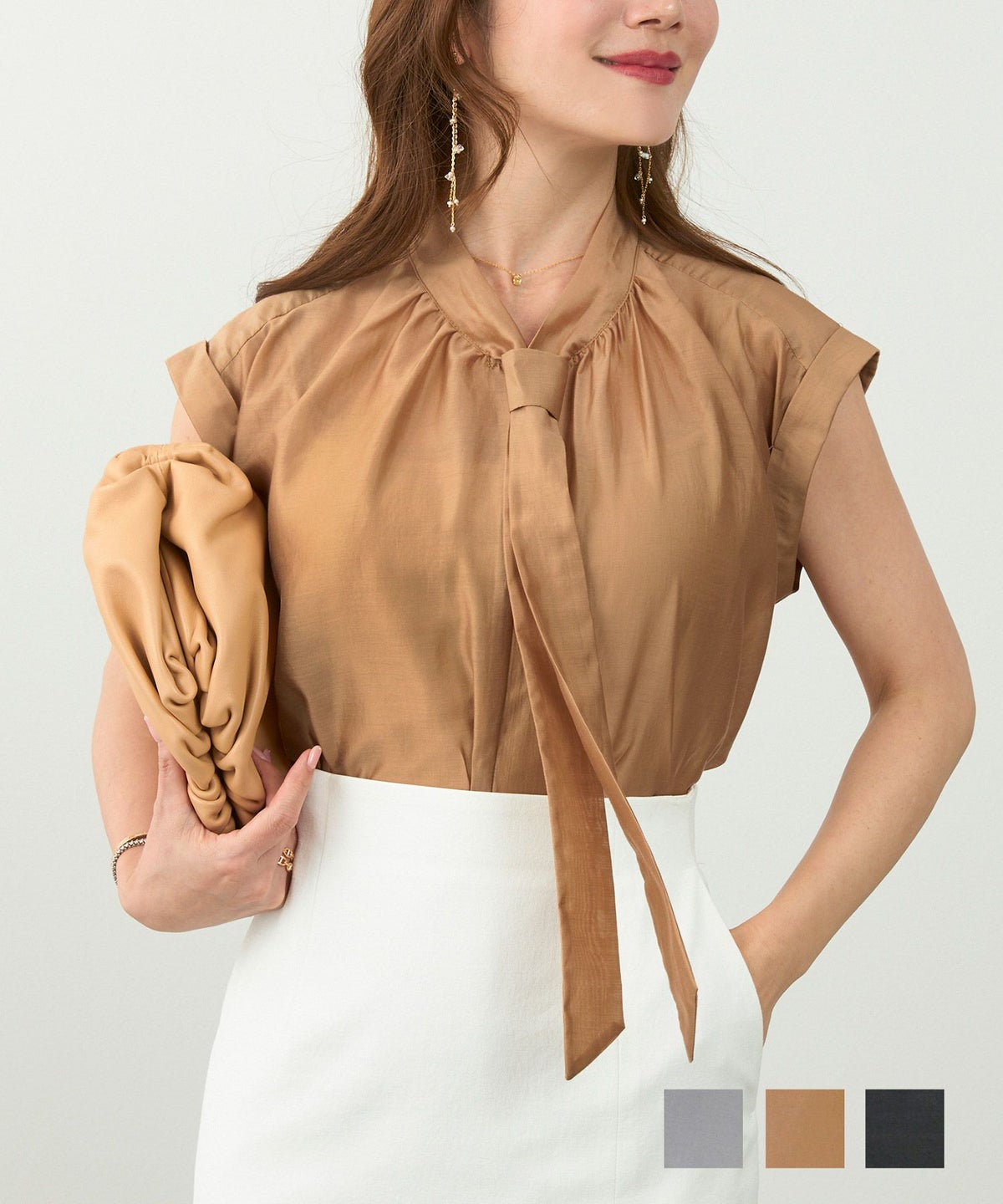 手洗い可 ブラウス シアー ボウタイ レディース トップス 黒 大人 おしゃれ きれいめ ジョイントスペース シアー素材 ネクタイ付き ブラウス Liala×PG